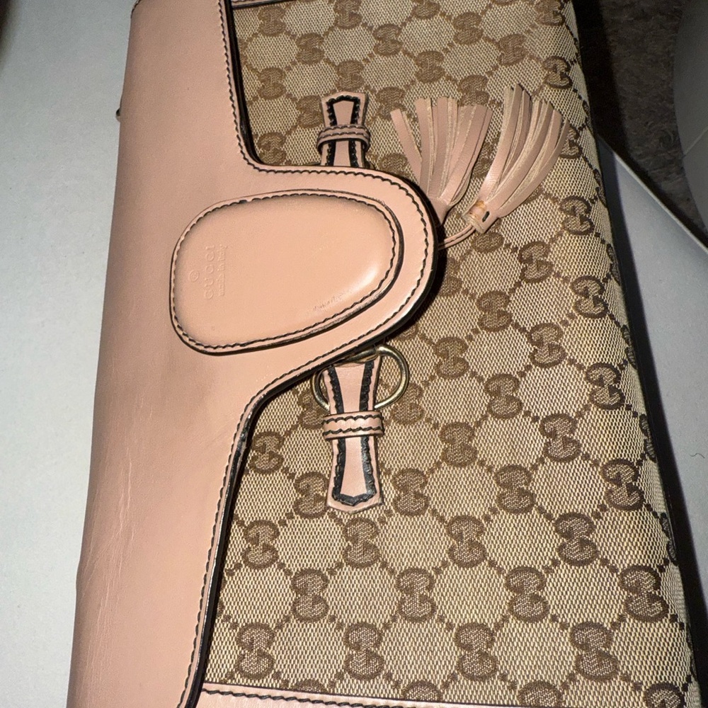 Gucci Pink and Tan Clutch with Iconic GG Monogram